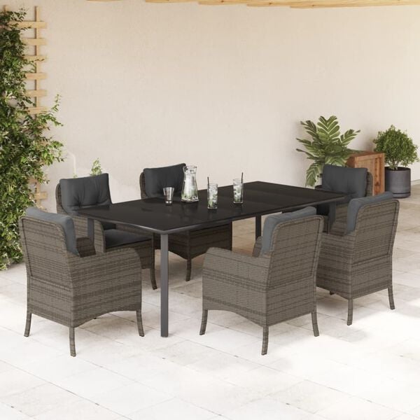 vidaXL Ensemble &agrave; manger de jardin et coussins 7 pcs gris rotin