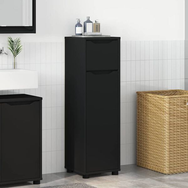 vidaXL Cabinet de salle de bain avec tiroir Noir 30,5 x 30 x 101 cm