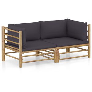 vidaXL Salon de jardin 2 pcs avec coussins gris fonc&eacute; bambou