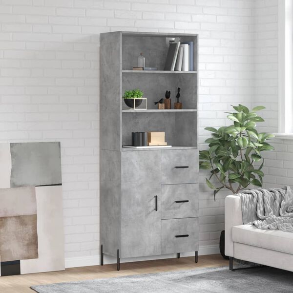 vidaXL Buffet haut Gris b&eacute;ton 69,5x34x180 cm Bois d'ing&eacute;nierie