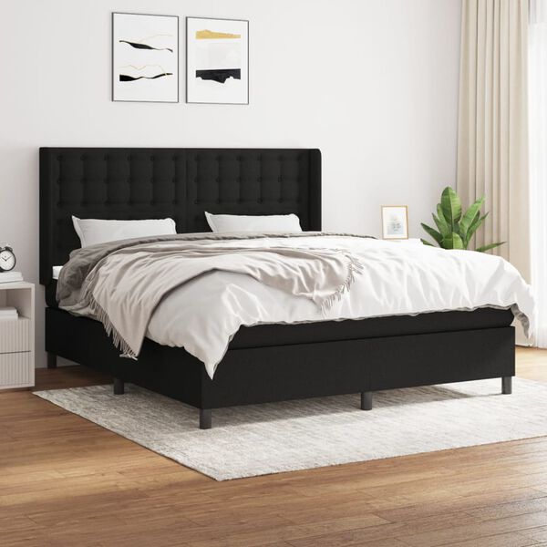 vidaXL Sommier &agrave; lattes de lit avec matelas Noir 180x200 cm Tissu