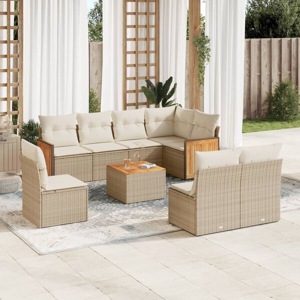 vidaXL Salon de jardin avec coussins 9 pcs beige r&eacute;sine tress&eacute;e