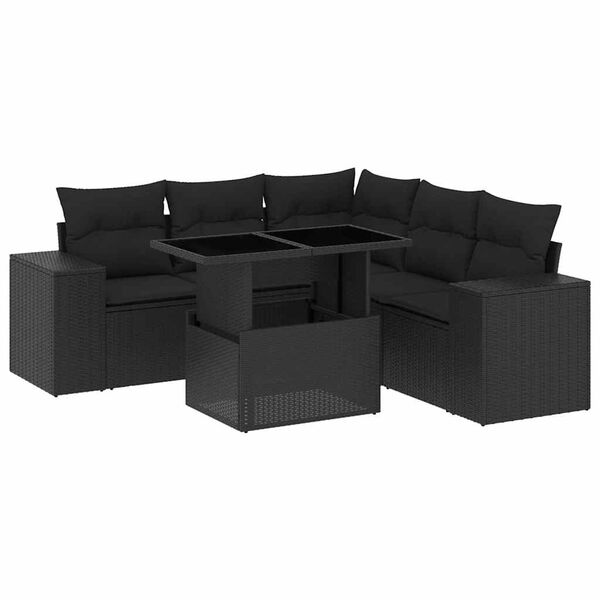 vidaXL Salon de jardin 6 pcs avec coussins noir r&eacute;sine tress&eacute;e