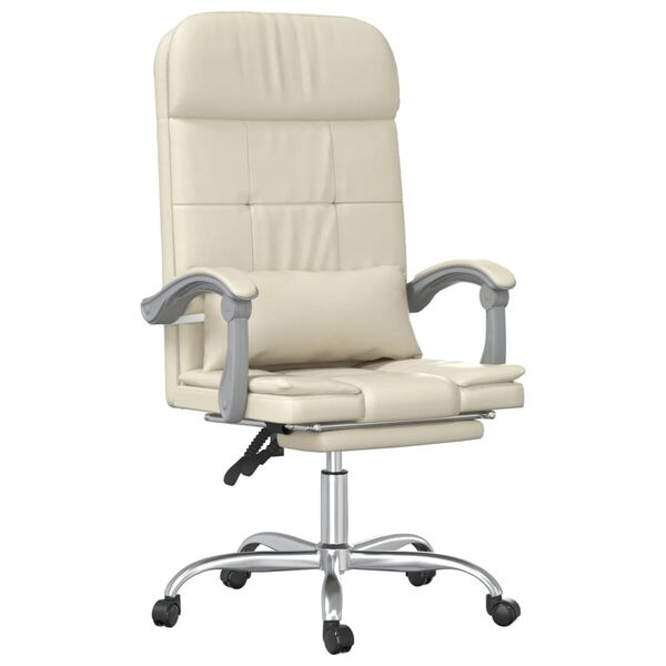 vidaXL Fauteuil de massage inclinable de bureau Cr&egrave;me Similicuir