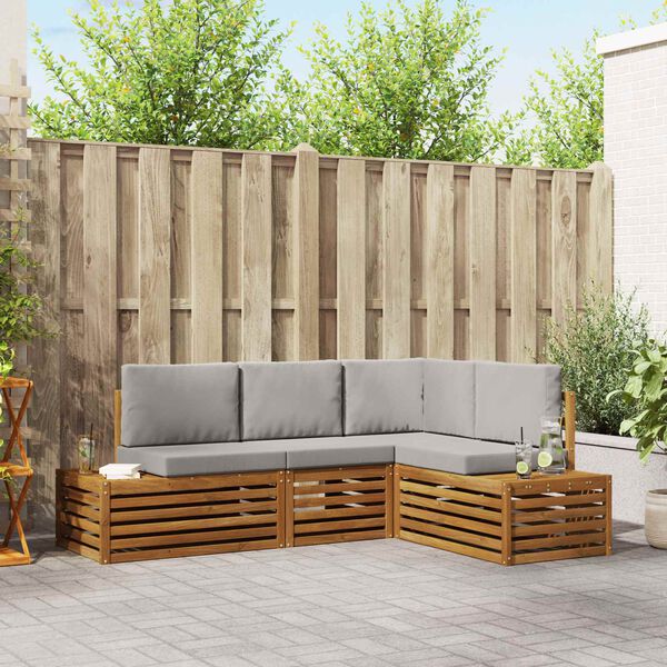 vidaXL Ensemble de canap&eacute;s d'ext&eacute;rieur 4 Pi&egrave;ce Gris Naturel et Clair