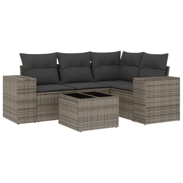 vidaXL Salon de jardin 5 pcs avec coussins gris résine tressée