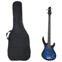 vidaXL Guitare basse électrique de débutants sac bleu et noir 4/4 46"