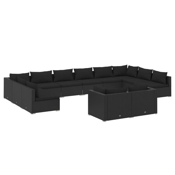 vidaXL Salon de jardin 12 pcs avec coussins Noir R&eacute;sine tress&eacute;e