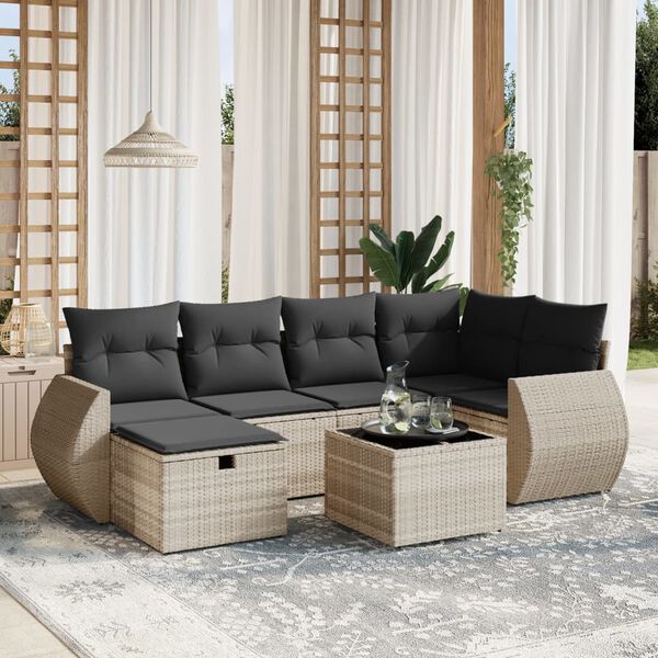 vidaXL Salon de jardin 6 pcs avec coussins gris clair r&eacute;sine tress&eacute;e
