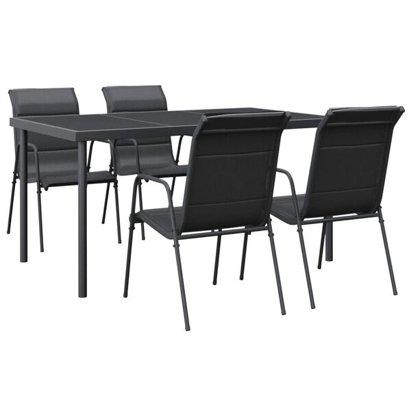vidaXL Ensemble à manger de jardin 5 pcs noir textilène et acier