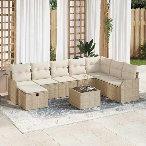 vidaXL Ensemble de canap&eacute; de jardin 9 pcs Beige Poly rotin