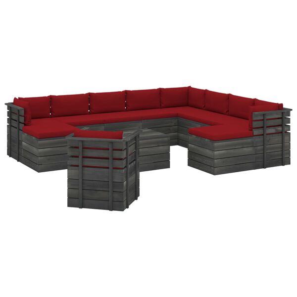 vidaXL Salon de jardin palette 12 pcs avec coussins Bois de pin massif