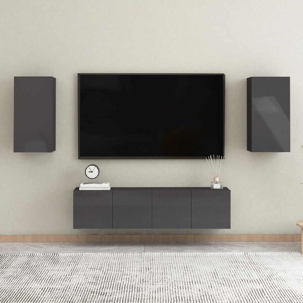 vidaXL Ensemble de meuble TV 4 pcs Gris brillant Bois d'ing&eacute;nierie