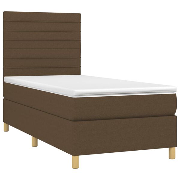 vidaXL Sommier &agrave; lattes de lit et matelas et LED Marron fonc&eacute; 90x200cm