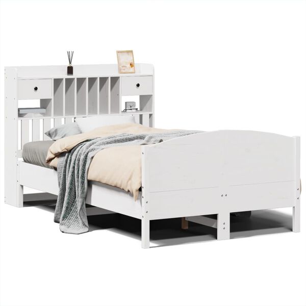 vidaXL Lit biblioth&egrave;que sans matelas blanc 135x190 cm bois pin massif