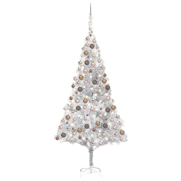 vidaXL Arbre de No&euml;l artificiel pr&eacute;-&eacute;clair&eacute;/boules argent&eacute; 210 cm PET
