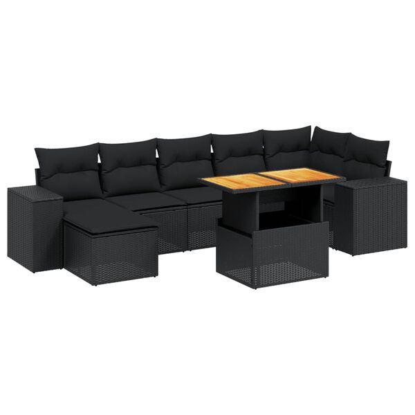vidaXL Salon de jardin 8 pcs avec coussins noir r&eacute;sine tress&eacute;e