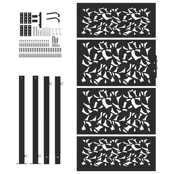 vidaXL Portail de jardin noir 100x175 cm en acier avec motif feuille