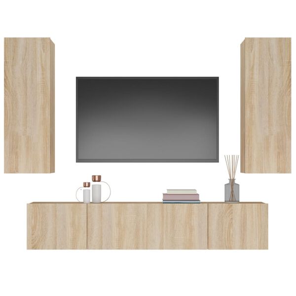 vidaXL Ensemble de meubles TV 4 pcs Ch&ecirc;ne sonoma Bois d'ing&eacute;nierie