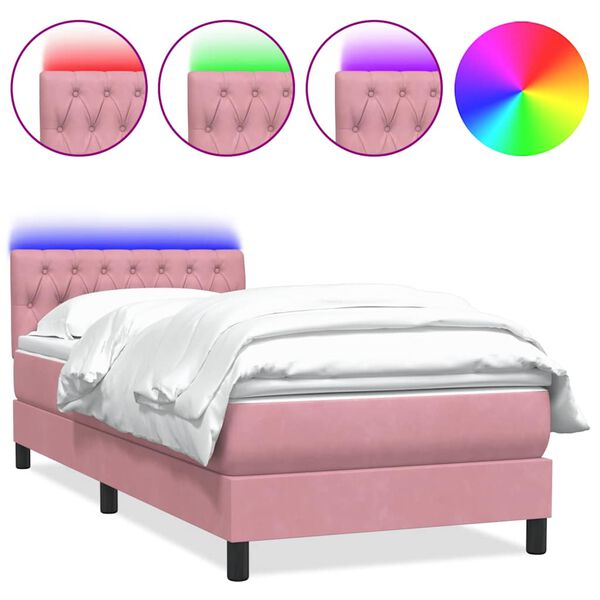 vidaXL Sommier &agrave; lattes de lit avec matelas rose 80x210 cm velours