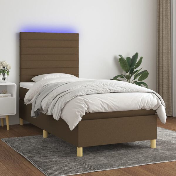 vidaXL Sommier &agrave; lattes de lit et matelas et LED Marron fonc&eacute; 90x190cm