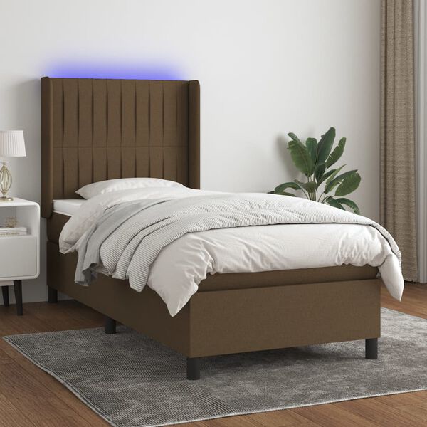 vidaXL Sommier &agrave; lattes de lit matelas et LED Marron fonc&eacute; 100x200cm