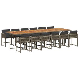 vidaXL Ensemble &agrave; manger de jardin coussins 13 pcs gris r&eacute;sine tress&eacute;e