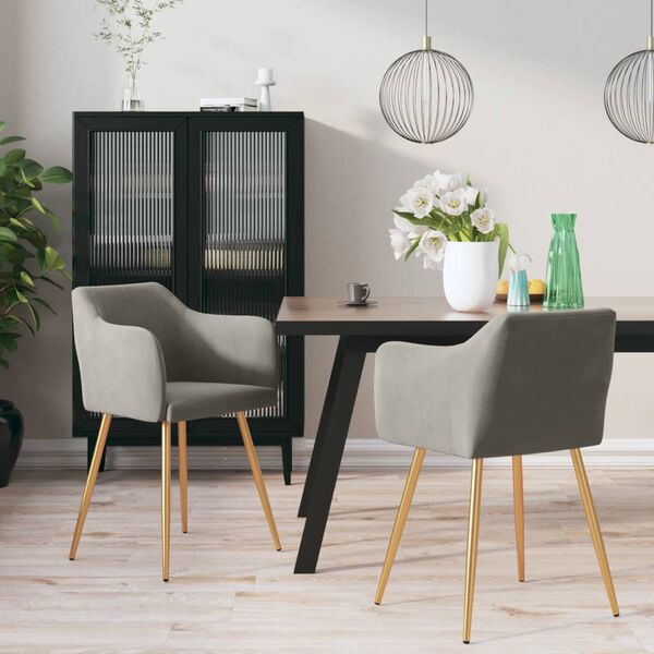 vidaXL Chaises &agrave; manger lot de 2 Gris clair Velours