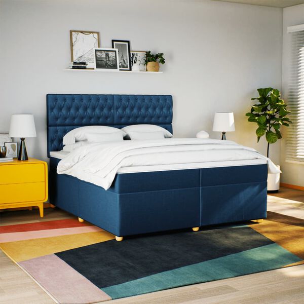 vidaXL Sommier &agrave; lattes de lit avec matelas Bleu 200x200 cm Tissu