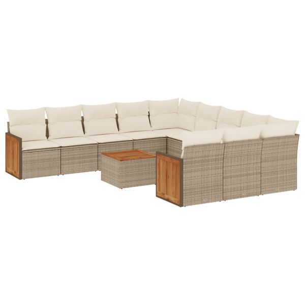vidaXL Salon de jardin avec coussins 12 pcs beige r&eacute;sine tress&eacute;e