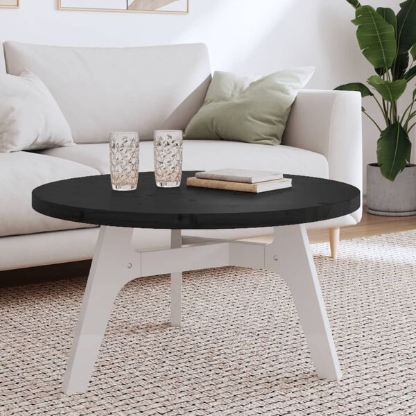 vidaXL Dessus de table rond noir &Oslash;80x3 cm bois de pin massif