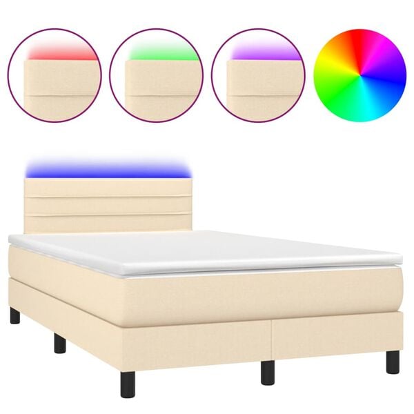 vidaXL Sommier &agrave; lattes de lit matelas et LED cr&egrave;me 120x190 cm tissu