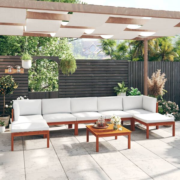 vidaXL Salon de jardin 8 pièces avec coussins Crème 63 x 63 cm