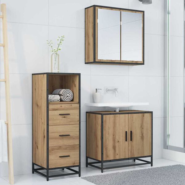 vidaXL Ensemble de mobilier de salle de bain Ch&ecirc;ne artisanal