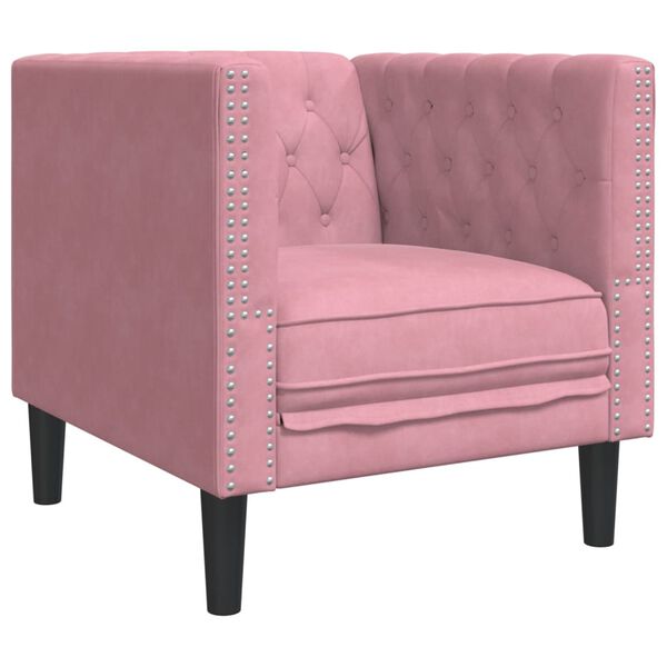 vidaXL Fauteuil Chesterfield rose velours