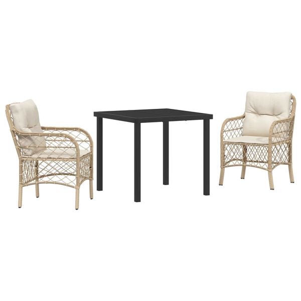 vidaXL Ensemble de salle &agrave; manger pour jardin 3 pcs Beige polyrotin