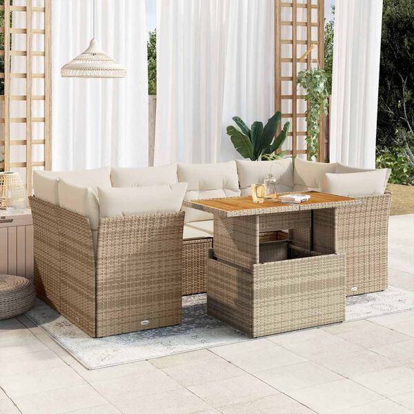 vidaXL Salon de jardin avec coussins 7 pcs beige r&eacute;sine tress&eacute;e