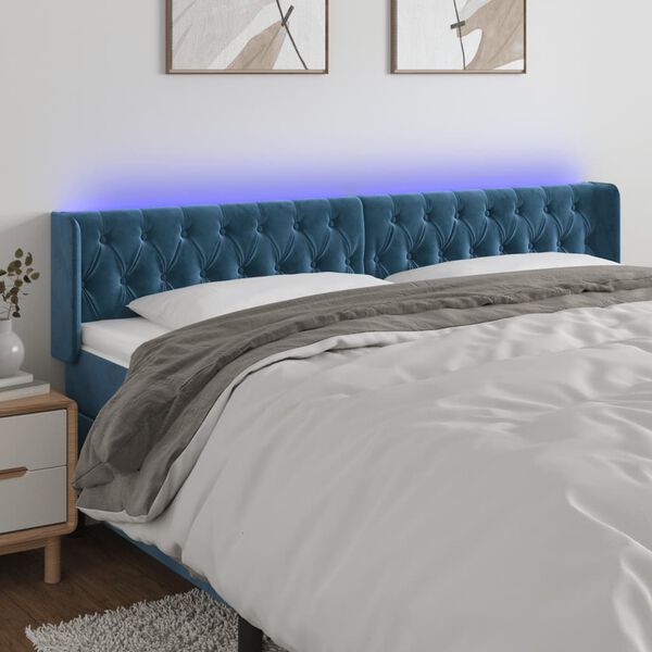 vidaXL T&ecirc;te de lit &agrave; LED Bleu fonc&eacute; 183x16x78/88 cm Velours