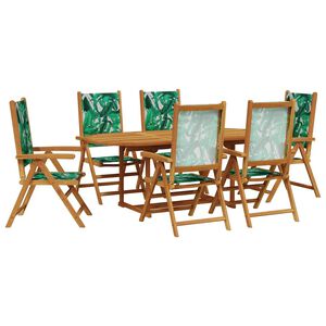 vidaXL Ensemble &agrave; manger de jardin 7 pcs motif de feuilles tissu bois