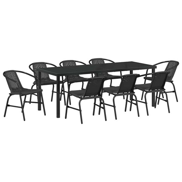 vidaXL Ensemble de salle &agrave; manger pour jardin 9 pcs Noir