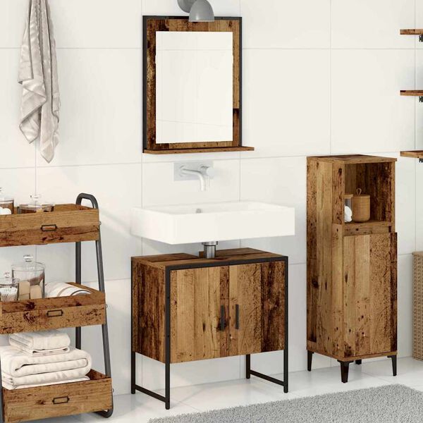 vidaXL Ensemble de mobilier de salle de bain avec porte 2 pcs Marron