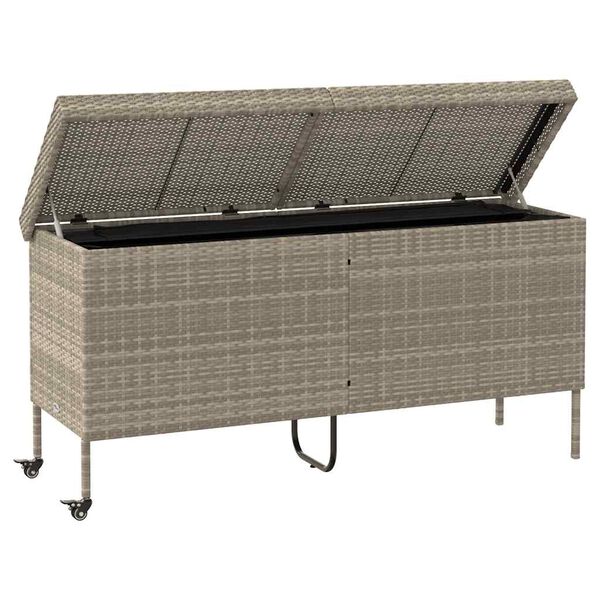 vidaXL Boîte de rangement de jardin et roues gris clair résine tressée