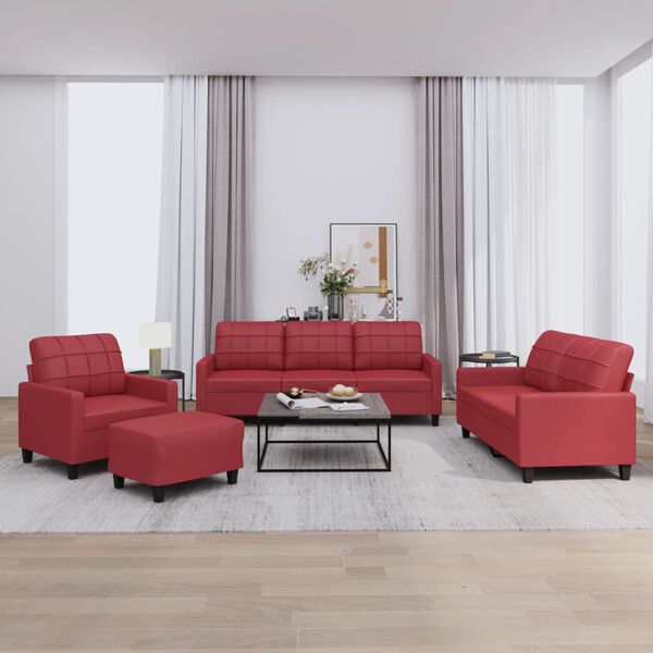 vidaXL Ensemble de canap&eacute;s 4 pcs et coussins Rouge bordeaux Similicuir
