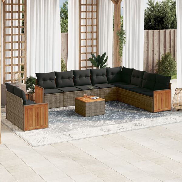 vidaXL Salon de jardin 11 pcs avec coussins gris r&eacute;sine tress&eacute;e