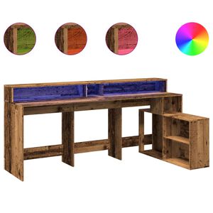 vidaXL Bureau avec lumi&egrave;res LED vieux bois bois d'ing&eacute;nierie