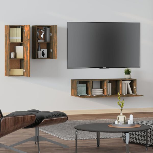 vidaXL Ensemble de meubles TV 4 pcs Ch&ecirc;ne fum&eacute; Bois d'ing&eacute;nierie