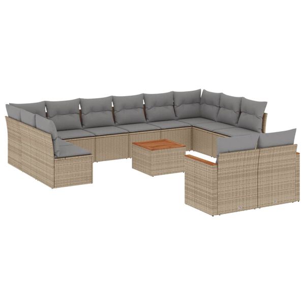 vidaXL Salon de jardin avec coussins 13 pcs beige r&eacute;sine tress&eacute;e