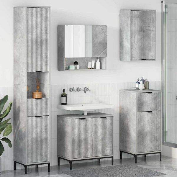 vidaXL Ensemble de mobilier de salle de bain avec tiroir Gris b&eacute;ton