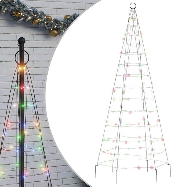 vidaXL Sapin de No&euml;l &agrave; LED sur m&acirc;t de drapeau 200 LED color&eacute; 180 cm