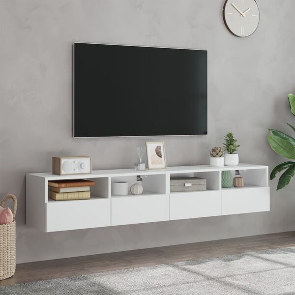 vidaXL Meubles TV muraux 2 pcs blanc 80x30x30 cm bois d'ing&eacute;nierie